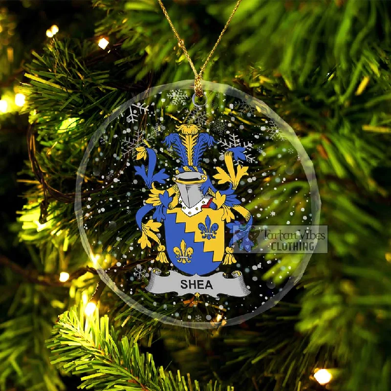Shea Irish Clan Christmas Glass Ornament with Coat of Arms Crew Neck V-Neck Boat Neck
