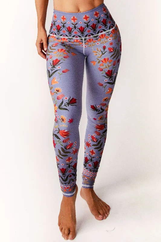 Lavender Love Printed Yoga Leggings Elegant Metallic Leggings