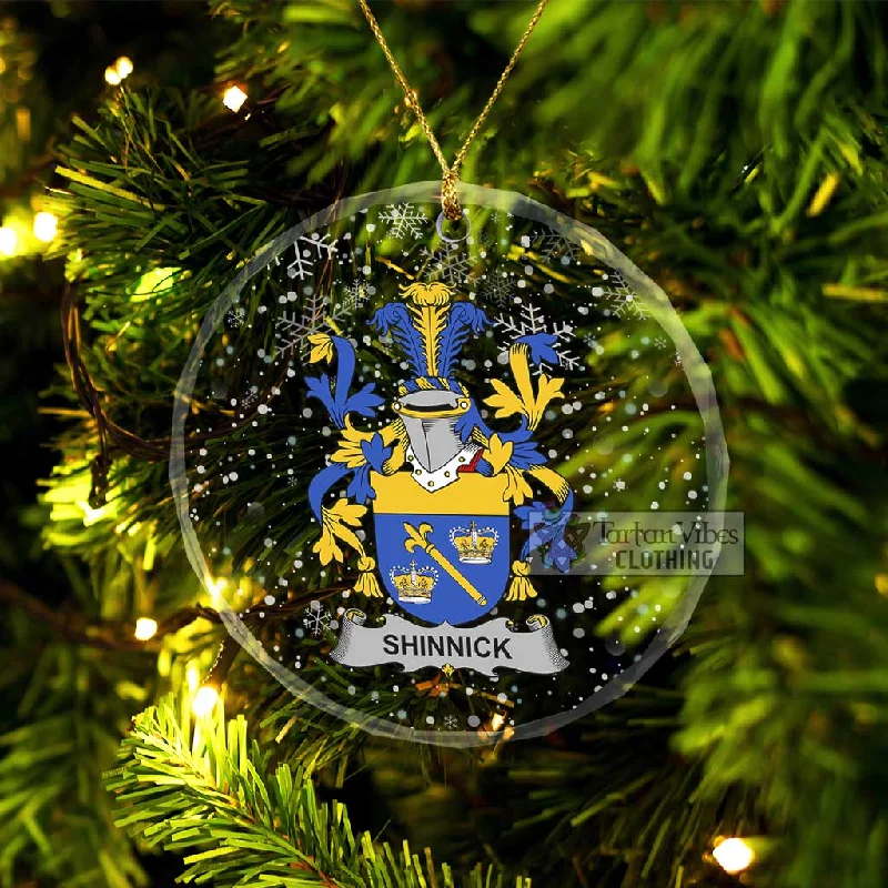 Shinnick Irish Clan Christmas Glass Ornament with Coat of Arms Houndstooth Coat Plaid Coat Tartan Coat