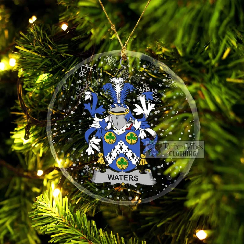 Waters Irish Clan Christmas Glass Ornament with Coat of Arms Chenille Brocade Lace