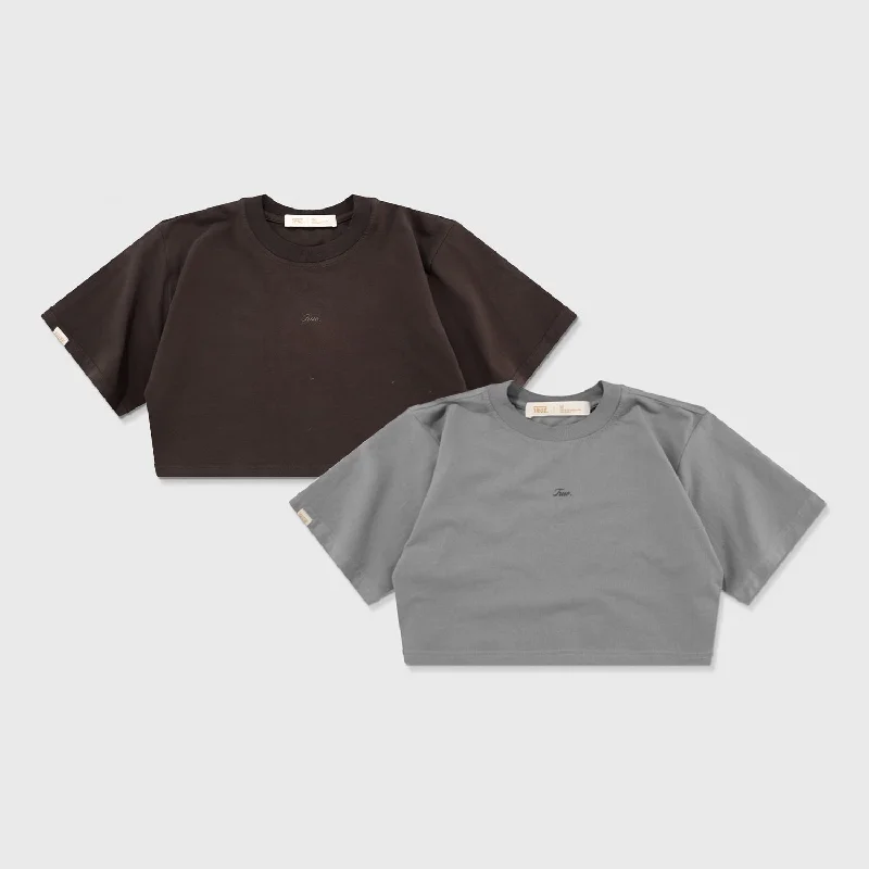Signature Crop Tops Pack X 2 - Brown & Gray Polka Dot Checkered Tartan