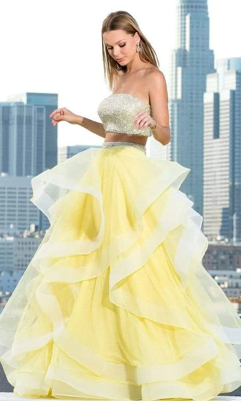 SCALA - 60268 Beaded Crop Top Ruffled Prom Gown Elasticated Padded Insulated
