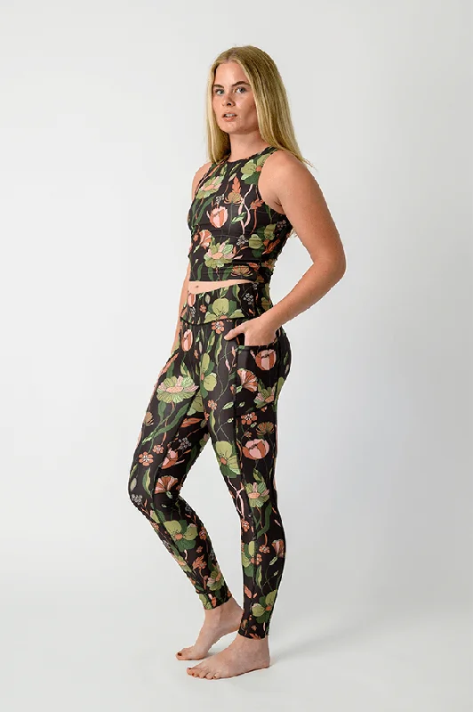 Botanical Garden Printed Yoga Leggings Fashionable Solid Color Tights