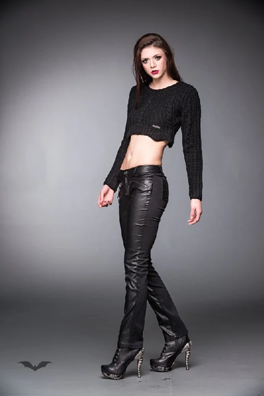 Queen of Darkness - Black Trousers with leather look front side Trousers Bestseller Popular