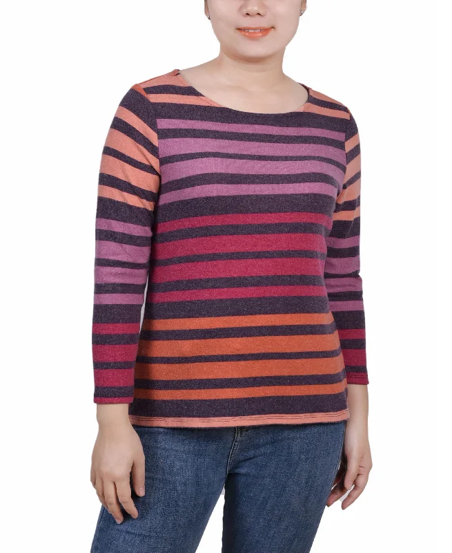 NY Collection Petite 3/4 Sleeve Pullover Top Scalloped Neck Pullover