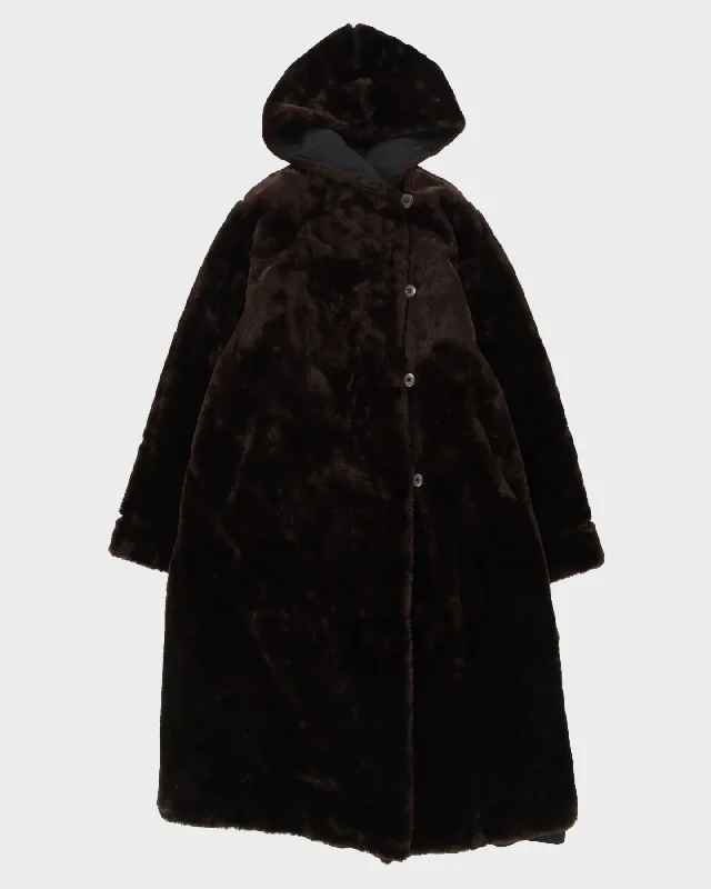 London Fog Brown Faux Fur Hooded Coat - XL Raincoat Turtleneck Coat Wrap Coat