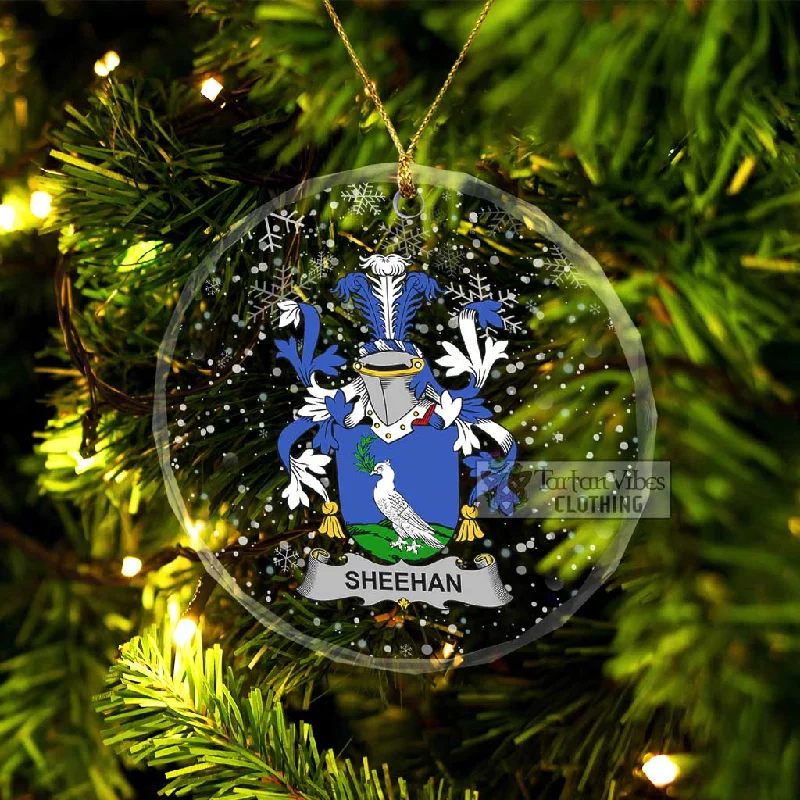 Sheehan Irish Clan Christmas Glass Ornament with Coat of Arms Shawl Collar Notch Collar Lapel Collar
