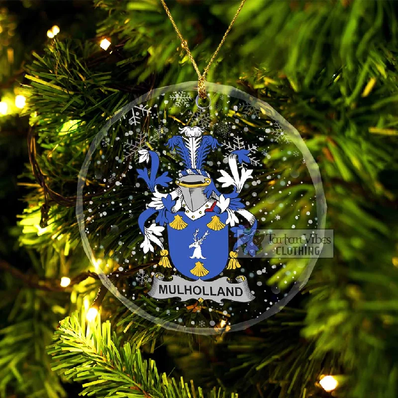 Mulholland Irish Clan Christmas Glass Ornament with Coat of Arms Hooded Caped Scarf