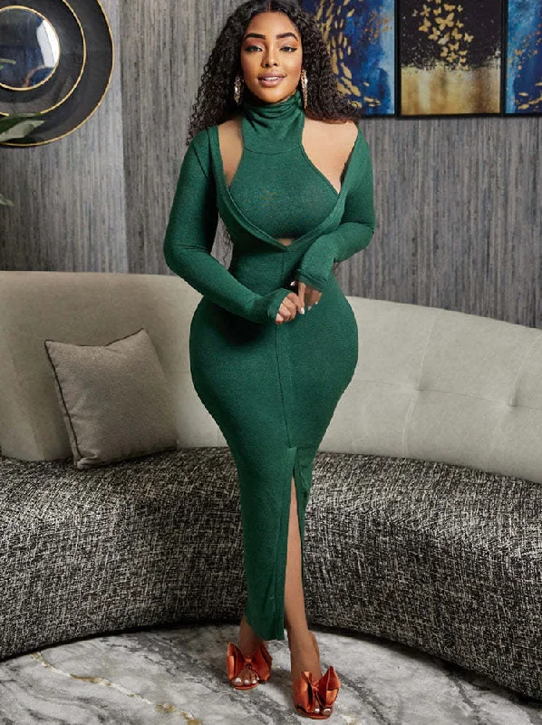 Two Piece Crop Top Maxi Dresses Outfits Collared Crew Neck Turtle Neck