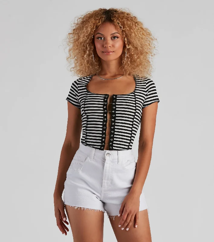 Striped Slay Rib Knit Crop Top Ribbed Crop Top High Neck Heavyweight