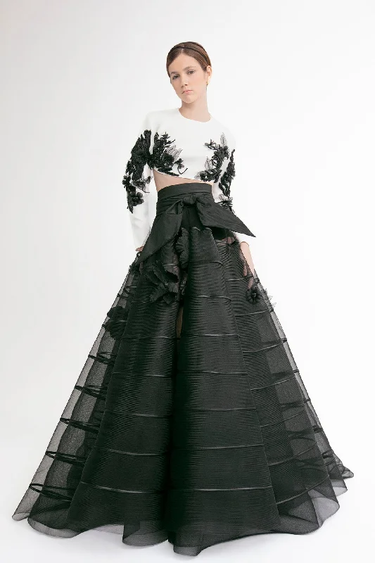 Crop top with voluminous skirt Ribbed Striped Patterned