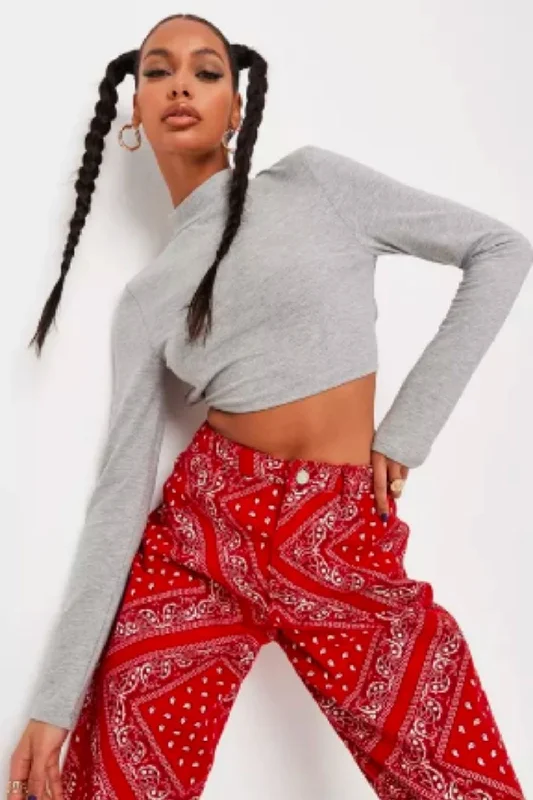 Long Sleeves Open Back Crop Top Denim Fabric Leather Fabric Suede Fabric