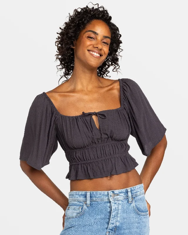 Dawn Winds Crop Top - Phantom Spandex Blend Rayon Blend Denim Blend