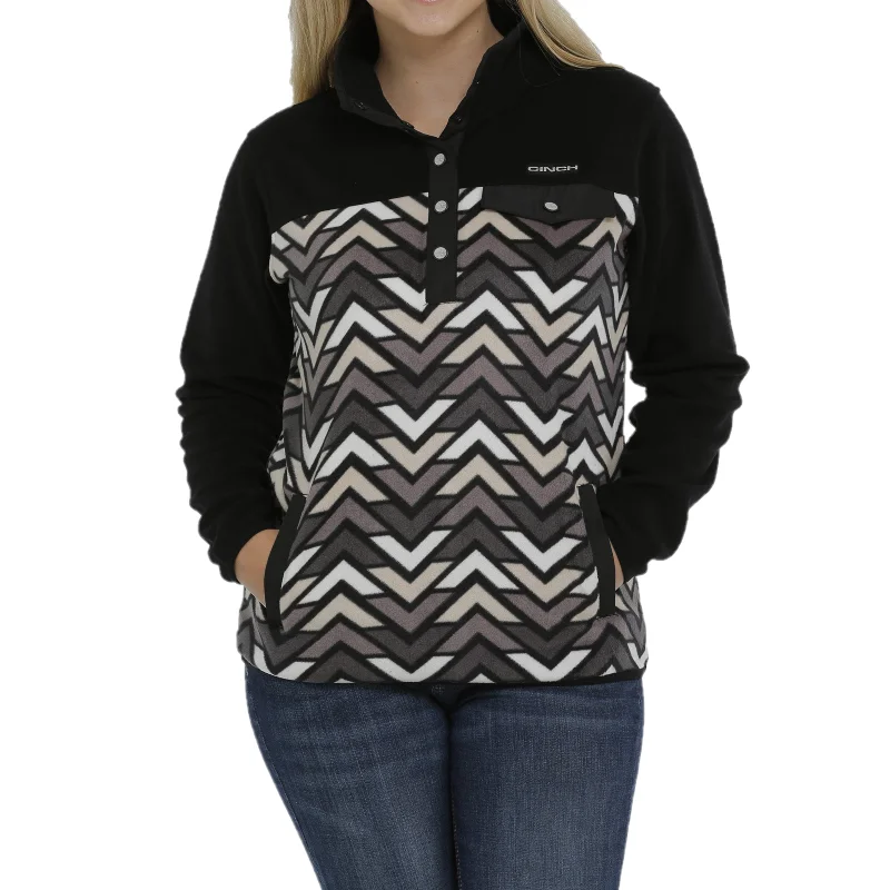 Cinch® Ladies Black Chevron Print Polar Fleece Pullover MAK9819005 Zipper Front Cardigan