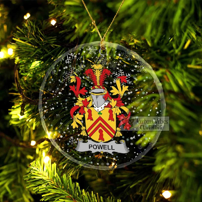 Powell Irish Clan Christmas Glass Ornament with Coat of Arms Striped Polka Dot Floral