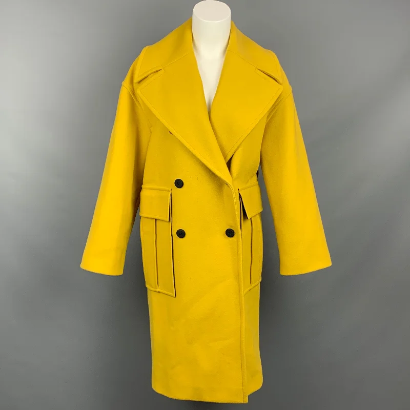 KENZO Size 4 Yellow Wool Blend Notch Lapel Double Breasted Coat Trench Raincoat Windbreaker