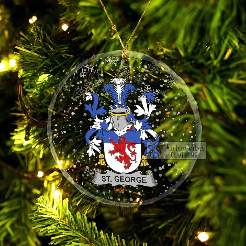 St. George Irish Clan Christmas Glass Ornament with Coat of Arms Suede Faux Fur Shearling