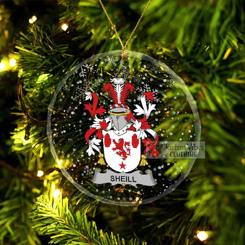Sheill Irish Clan Christmas Glass Ornament with Coat of Arms Boat Neck Jacket Square Neck Jacket One-Shoulder Jacket