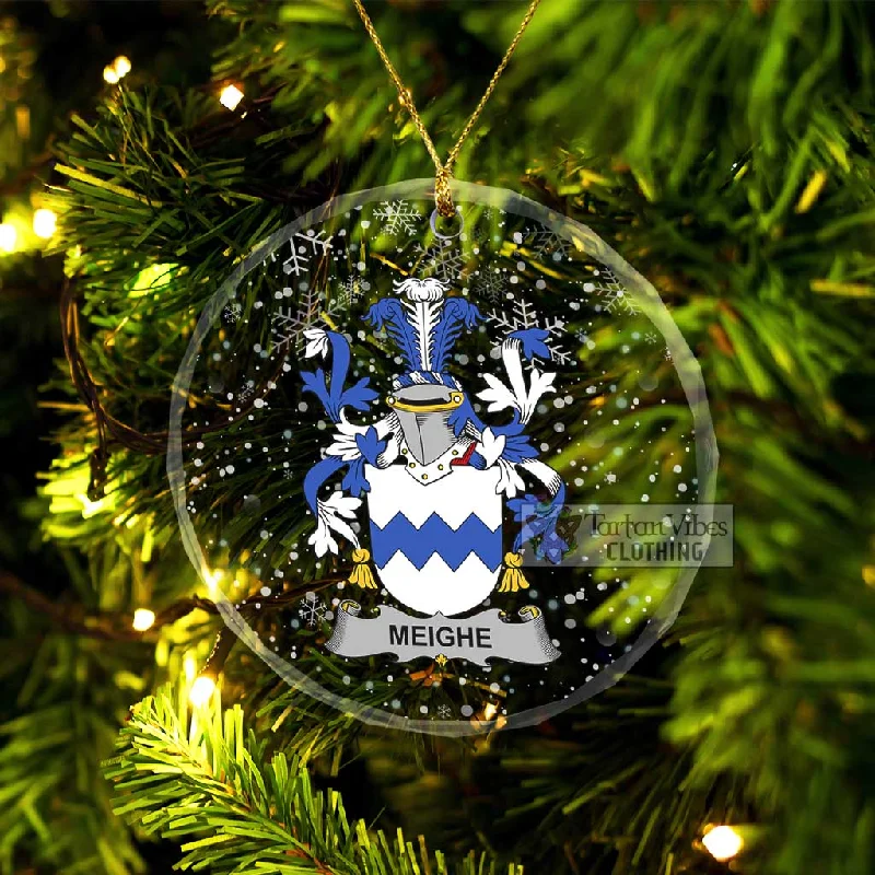 Meighe Irish Clan Christmas Glass Ornament with Coat of Arms Boat Shawl Notched
