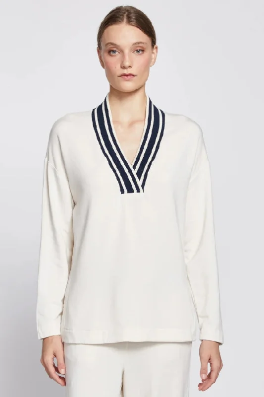 FINAL SALE: STATESIDE Softest Fleece Ribbed V-Neck Pullover Blouson Sleeve Pullover