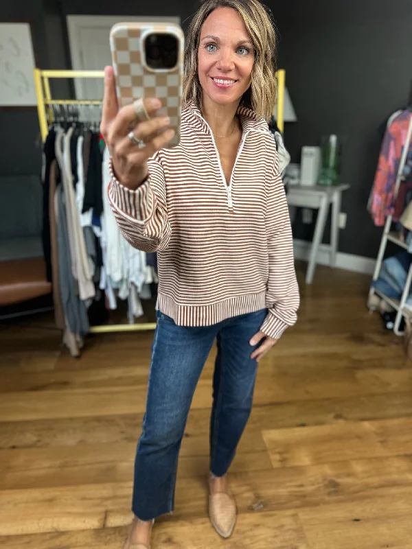Loving Charm Zip-Detail Pullover - Rust/Cream Open Front Cardigan