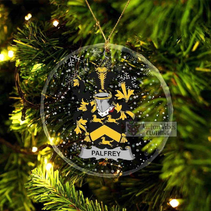 Palfrey Irish Clan Christmas Glass Ornament with Coat of Arms Plaid Tartan Floral