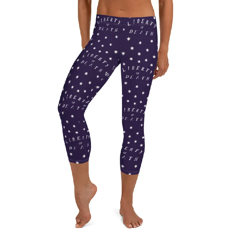 Liberty or Death Navy Colonial Stars Capri Leggings Comfortable Bootcut Workout Leggings