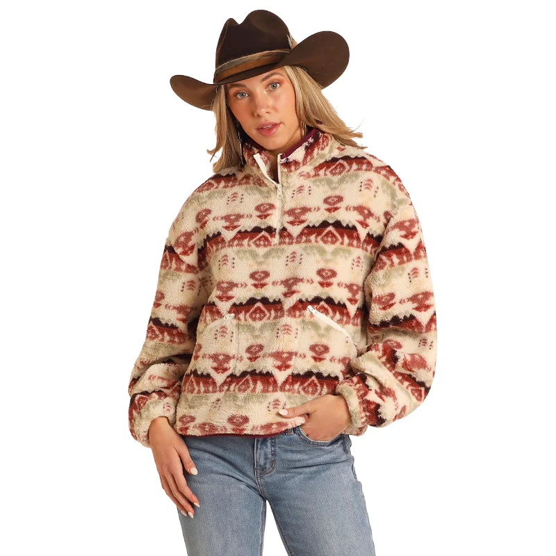 Panhandle Ladies Aztec Print Quarter Zip Eggshell Sherpa Pullover Sweater BW91C05248 High Neck Pullover Panhandle Ladies Aztec Print Quarter Zip Eggshell Sherpa Pullover Sweater BW91C05248 High Neck Pullover