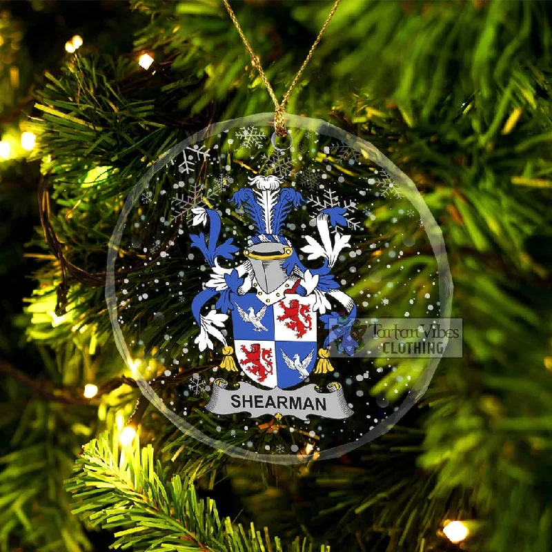 Shearman Irish Clan Christmas Glass Ornament with Coat of Arms Peter Pan Collar Cowl Neck Turtleneck