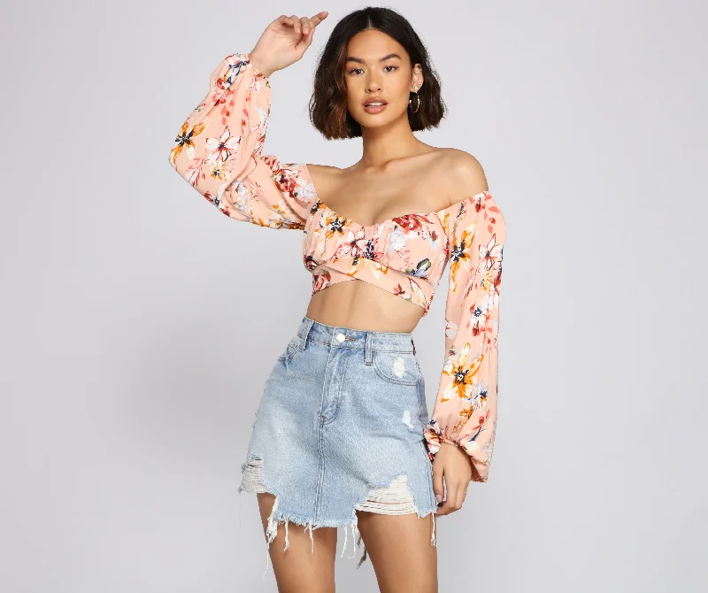 Flirty In Floral Crop Top Anti-Pilling Machine Wash Handmade