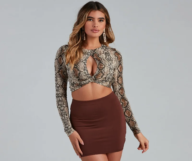Twist Of Fate Snake Print Crop Top Knit Fabric Woven Fabric Fleece Fabric