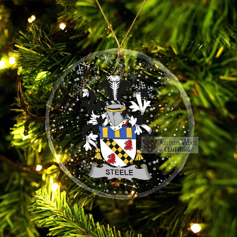 Steele Irish Clan Christmas Glass Ornament with Coat of Arms Elasticated Drawstring Belted