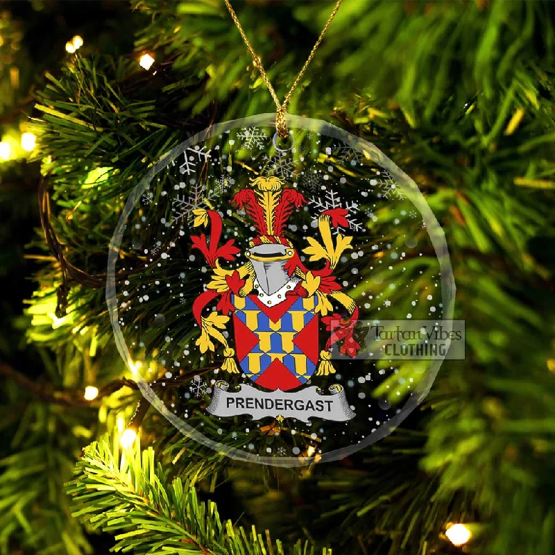 Prendergast Irish Clan Christmas Glass Ornament with Coat of Arms Rayon Velvet Corduroy
