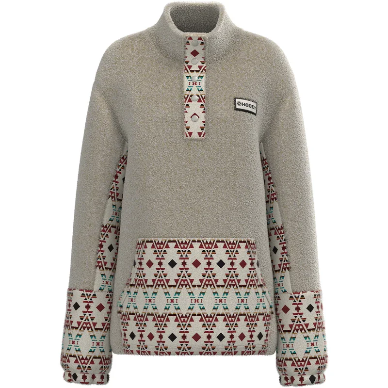 Hooey Ladies Aztec Printed & Cream Fleece Pullover HFP004CRAZ Deep Neck Pullover