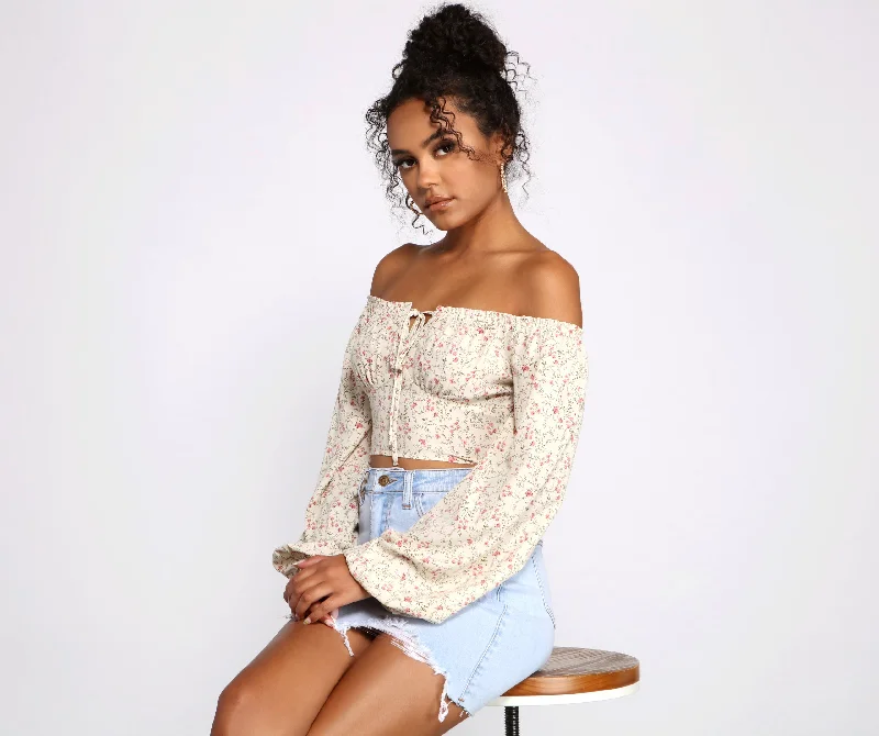 Feeling Flirty In Florals Crop Top Mesh Fabric Canvas Fabric Denim Fabric