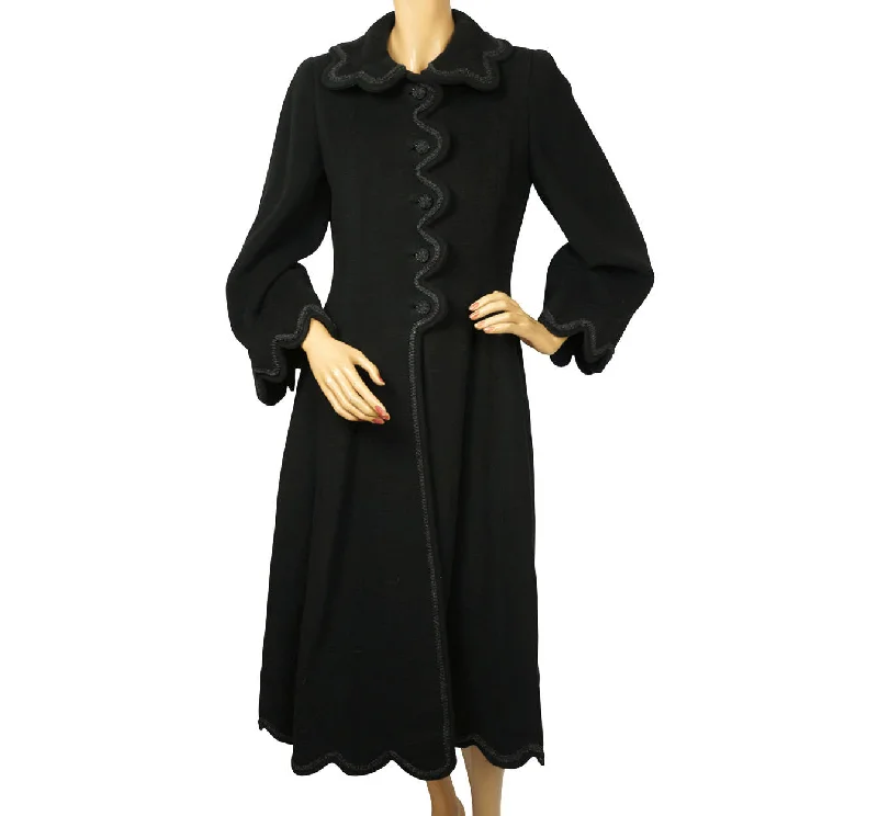 Vintage 1950s Black Wool Coat Haute Couture Frank Oujezdsky Montreal Ladies S Stand-Up Roll-Neck Turtle