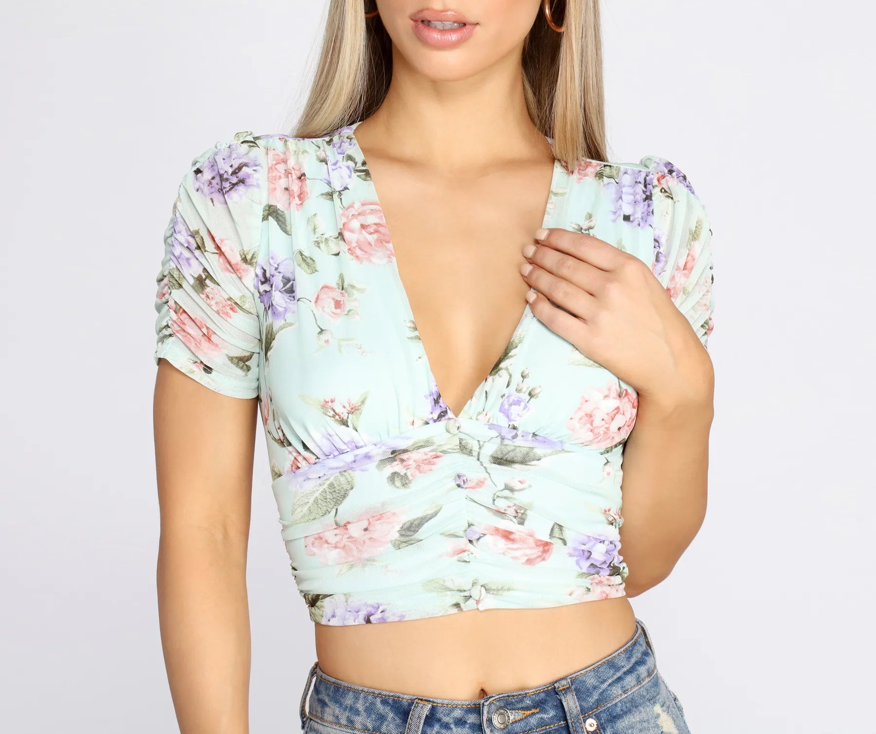 In Bloom Floral Crop Top Striped Floral Plaid