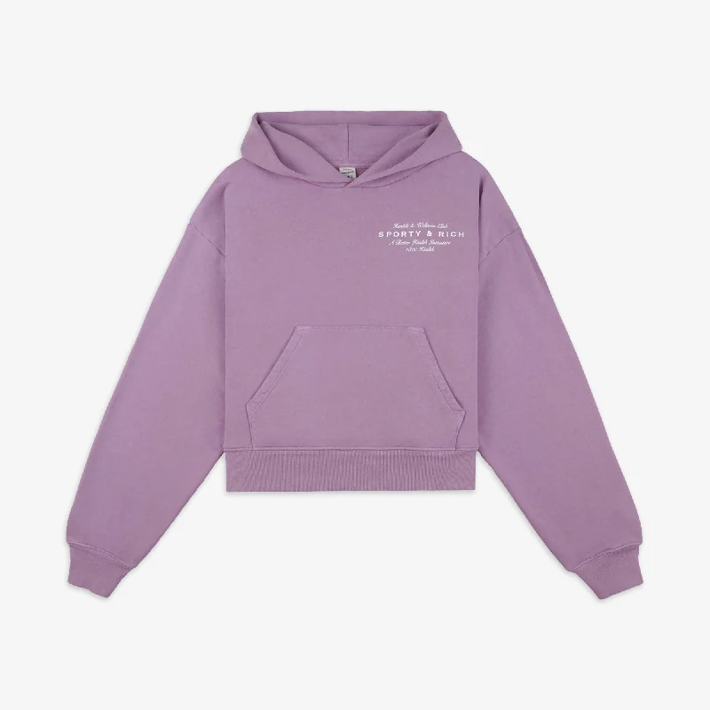 SPORTY & RICH | WMN'S HEALTH INITIATIVE CROPPED HOODIE { SOFT LAVENDER/WHITE Hoodie with Batwing Sleeves Loose Dramatic