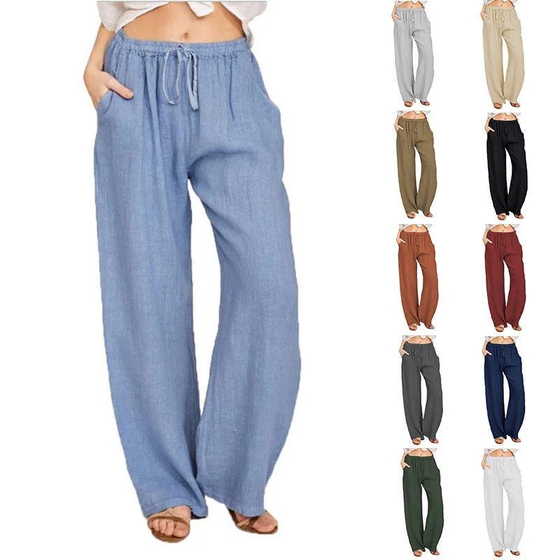 Soft Casual Drawstring Tie Trousers Elastic Waist Loose Jogger Pants With Pockets Trousers Cargo Utility
