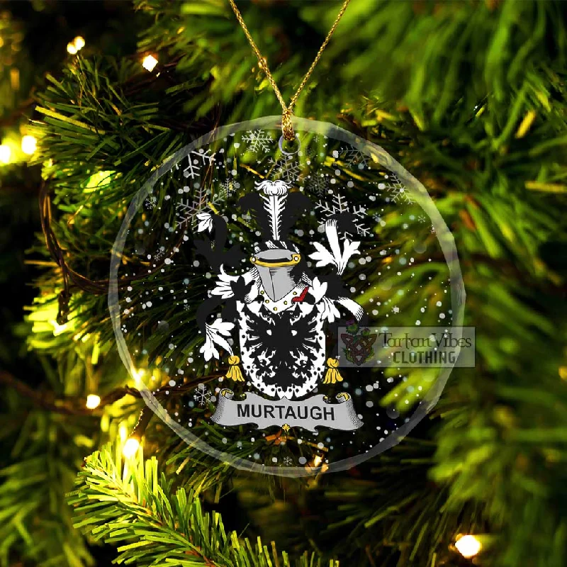 Murtaugh Irish Clan Christmas Glass Ornament with Coat of Arms Jersey Tulle Batik