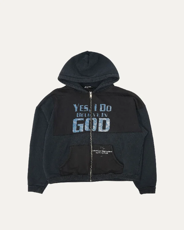 I Believe In God Assemblage Zip Hoodie Hoodie with Monochrome Minimalist Simple