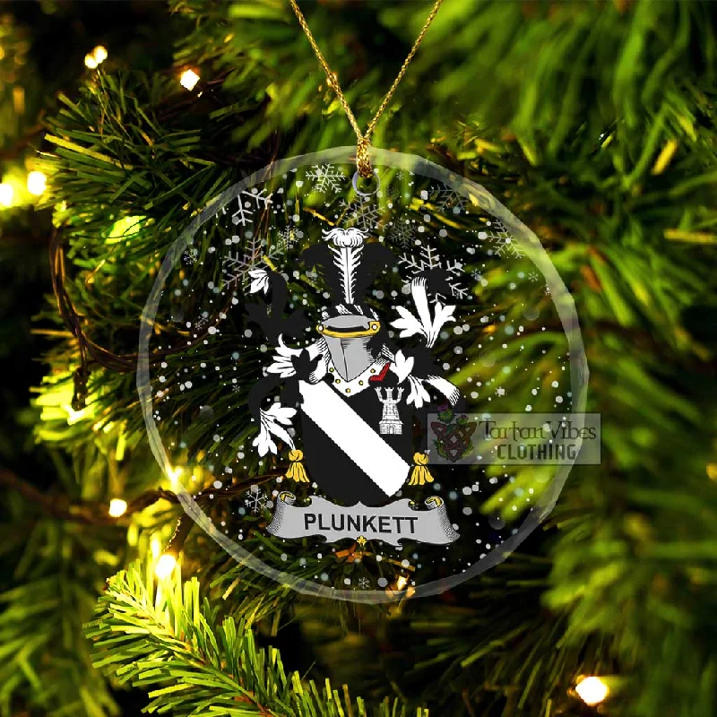 Plunkett Irish Clan Christmas Glass Ornament with Coat of Arms Elasticated Drawstring Belted