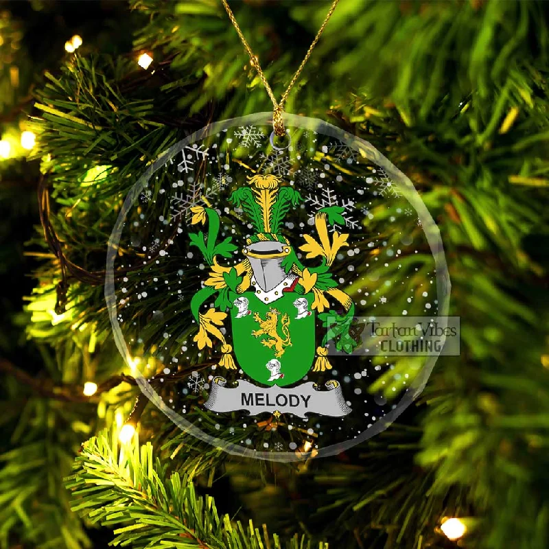 Melody Irish Clan Christmas Glass Ornament with Coat of Arms Vent Hem Cuff