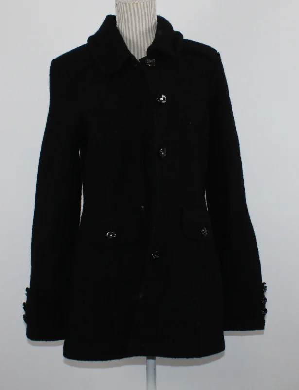 TRIBAL BLACK COAT LADIES MEDIUM PRE-LOVED Tie-Waist Belted Drawstring