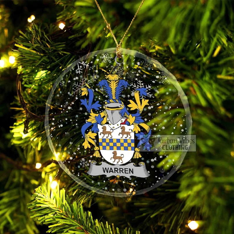 Warren Irish Clan Christmas Glass Ornament with Coat of Arms Sequined Lace Ribbed
