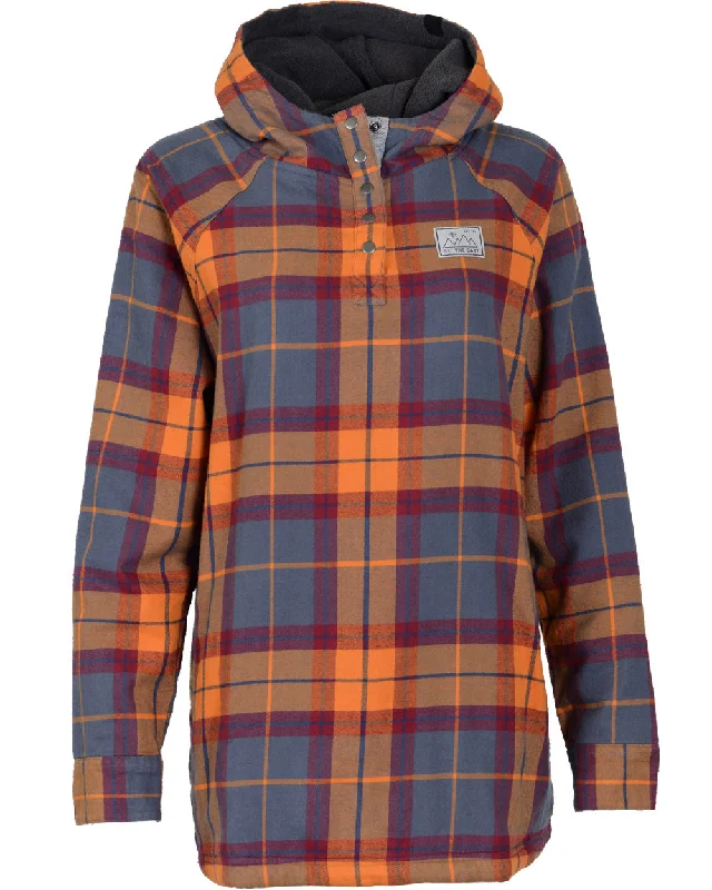 Women's Malo Fleece Lined Pullover Flannel - Ridgeline Rust Polo Neck Sweater