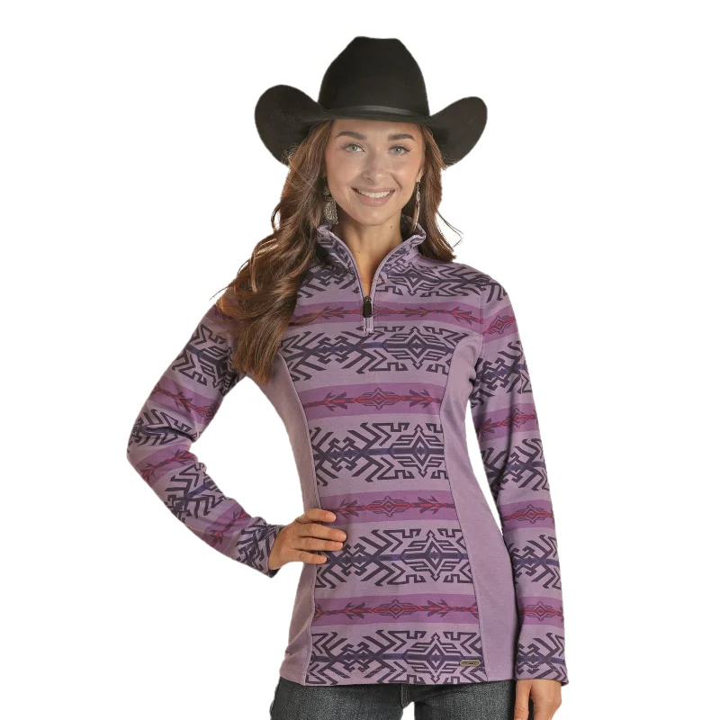 Powder River Outfitters Ladies Aztec Violet Heather Henley Pullover DW91C01486-55 Ribbed Crew Neck