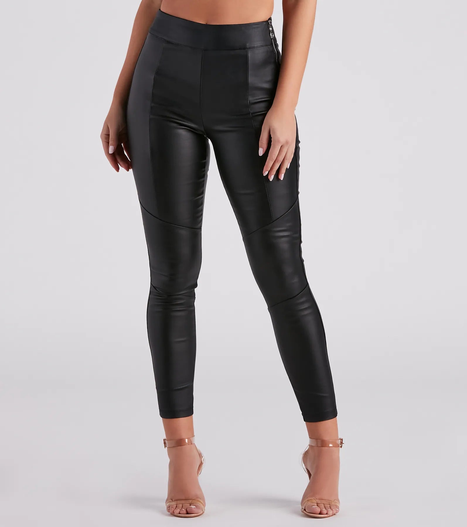 Livin' On The Edge Coated Faux Leather Leggings Comfortable Tummy Shaping Leggings