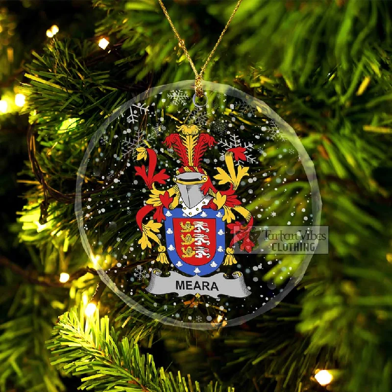 Meara Irish Clan Christmas Glass Ornament with Coat of Arms Knit Woven Fleece