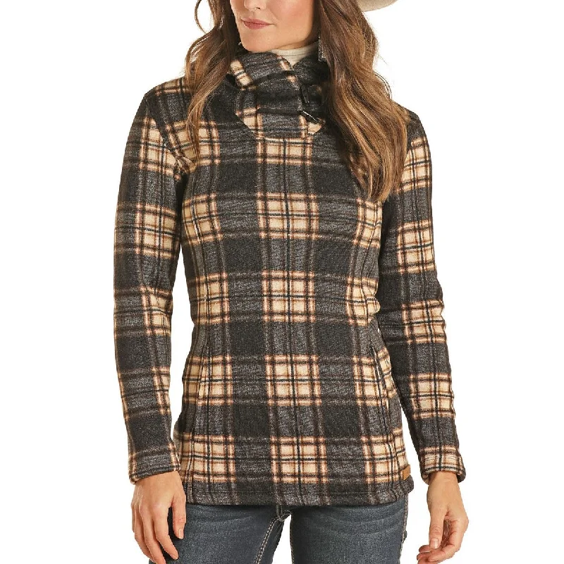 Powder River Outfitters Ladies Plaid Brown Fleece Pullover 51-1044-22 Thin Wool Pullover